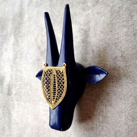 Blue Cow Head Handcrafted Wooden Wall Art
